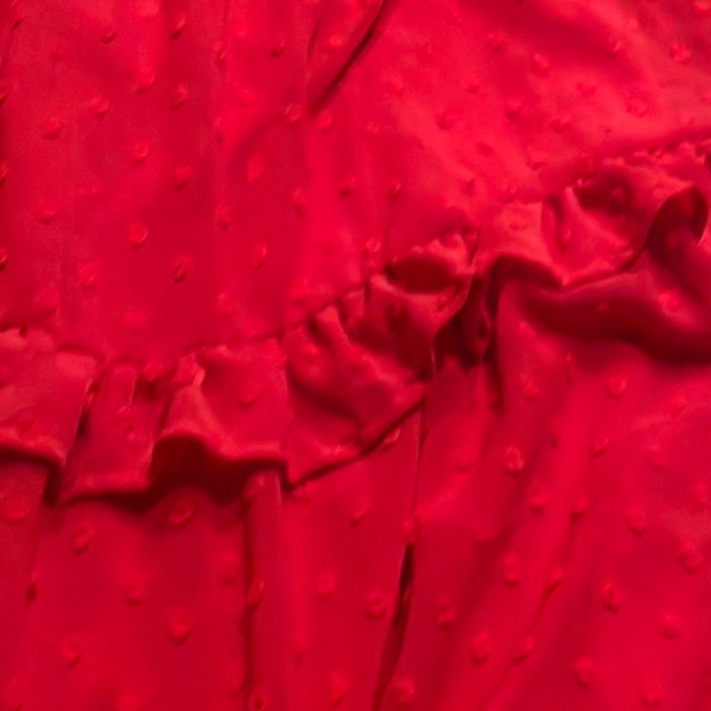 Monteau Red Dress NWT Swiss Dot Ruffle Layers Fully Lined High Neck Size Medium - Picture 11 of 12